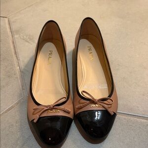 Prada Women’s  Tan & Black Cap-Toe Ballet Flats